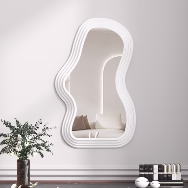 Oglinda de Perete, Flippy, Decorativa, pentru Baie, Dormitor, Sufragerie, Model Minimalist, Forma Asimetrica, 40.3x26 cm, Alb - imagine 10