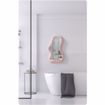 Oglinda de Perete, Flippy, Decorativa, pentru Baie, Dormitor, Sufragerie, Model Minimalist, Forma Asimetrica, 40.3x26 cm, Roz - imagine 2
