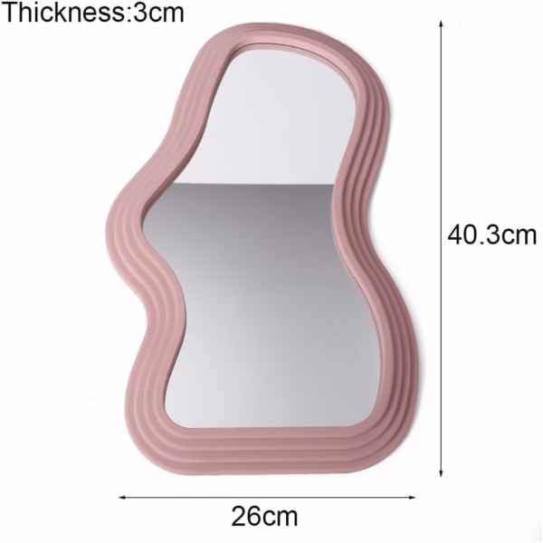 Oglinda de Perete, Flippy, Decorativa, pentru Baie, Dormitor, Sufragerie, Model Minimalist, Forma Asimetrica, 40.3x26 cm, Roz - imagine 6