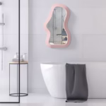 Oglinda de Perete, Flippy, Decorativa, pentru Baie, Dormitor, Sufragerie, Model Minimalist, Forma Asimetrica, 40.3x26 cm, Roz - imagine 7