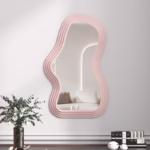 Oglinda de Perete, Flippy, Decorativa, pentru Baie, Dormitor, Sufragerie, Model Minimalist, Forma Asimetrica, 40.3x26 cm, Roz - imagine 8