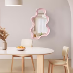 Oglinda de Perete, Flippy, Decorativa, pentru Baie, Dormitor, Sufragerie, Model Minimalist in Forma de Nor, 41x26 cm, Roz - imagine 3