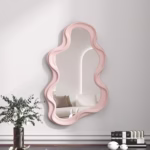 Oglinda de Perete, Flippy, Decorativa, pentru Baie, Dormitor, Sufragerie, Model Minimalist in Forma de Nor, 41x26 cm, Roz - imagine 6