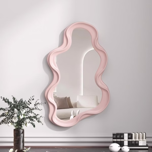 Oglinda de Perete, Flippy, Decorativa, pentru Baie, Dormitor, Sufragerie, Model Minimalist in Forma de Nor, 41x26 cm, Roz - imagine 6