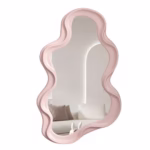 Oglinda de Perete, Flippy, Decorativa, pentru Baie, Dormitor, Sufragerie, Model Minimalist in Forma de Nor, 41x26 cm, Roz
