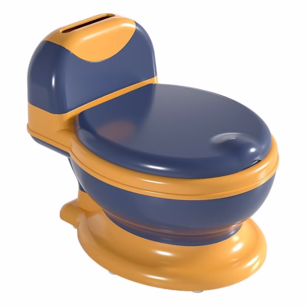 Olita Bebelusi, Flippy, pentru Copii 1 - 8 Ani, Model Toaleta Adulti, Colac Moale PVC, Compartiment Detasabil, Cutie Depozitare Hartie, 34 x 32 x 19 cm, Albastru/Portocaliu - imagine 1