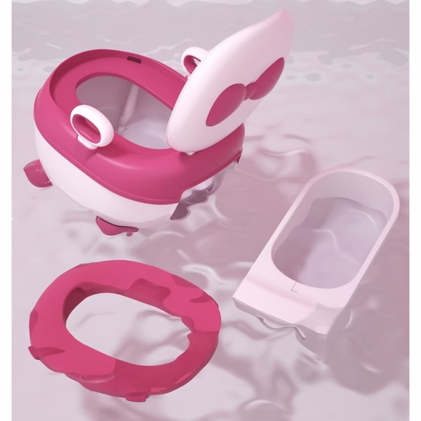 Olita pentru Copii, Flippy, +1an, Portabila, Design cu Fundita, cu Capac, Model Prietenos, Non-Toxic, Compartiment Detasabil, cu Manere, cu 4 Picioare, Usor de Curatat, 46*33*32 cm, Roz - imagine 3