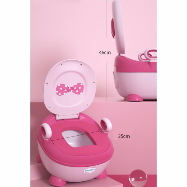 Olita pentru Copii, Flippy, +1an, Portabila, Design cu Fundita, cu Capac, Model Prietenos, Non-Toxic, Compartiment Detasabil, cu Manere, cu 4 Picioare, Usor de Curatat, 46*33*32 cm, Roz - imagine 5