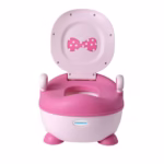 Olita pentru Copii, Flippy, +1an, Portabila, Design cu Fundita, cu Capac, Model Prietenos, Non-Toxic, Compartiment Detasabil, cu Manere, cu 4 Picioare, Usor de Curatat, 46*33*32 cm, Roz