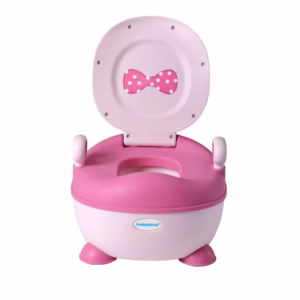 Olita pentru Copii, Flippy, +1an, Portabila, Design cu Fundita, cu Capac, Model Prietenos, Non-Toxic, Compartiment Detasabil, cu Manere, cu 4 Picioare, Usor de Curatat, 46*33*32 cm, Roz