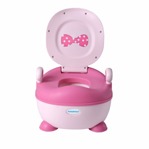 Olita pentru Copii, Flippy, +1an, Portabila, Design cu Fundita, cu Capac, Model Prietenos, Non-Toxic, Compartiment Detasabil, cu Manere, cu 4 Picioare, Usor de Curatat, 46*33*32 cm, Roz - imagine 1