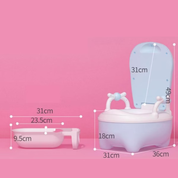 Olita pentru Copii, Flippy, +1an, Portabila, Design Vacuta cu Capac, Model Prietenos, Non-Toxic, cu Manere, Compartiment Detasabil, Perie Inclusa, Usor de Curatat, Albastru - imagine 5