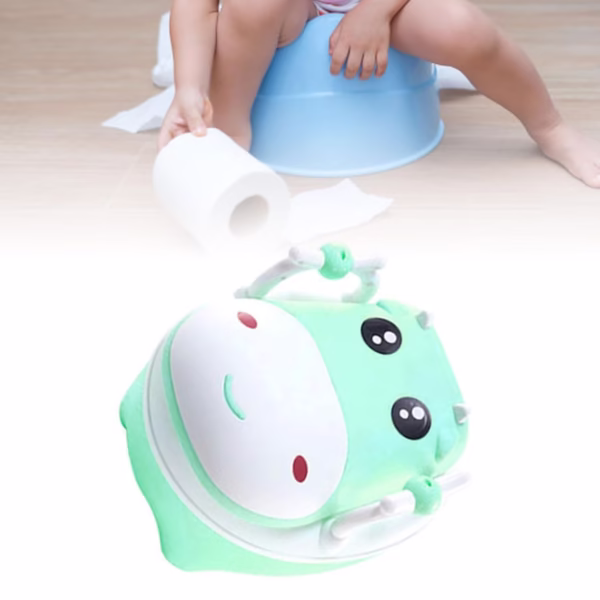 Olita pentru Copii, Flippy, +1an, Portabila, Design Vacuta cu Capac, Model Prietenos, Non-Toxic, cu Manere, Compartiment Detasabil, Perie Inclusa, Usor de Curatat, Verde - imagine 3