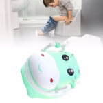 Olita pentru Copii, Flippy, +1an, Portabila, Design Vacuta cu Capac, Model Prietenos, Non-Toxic, cu Manere, Compartiment Detasabil, Perie Inclusa, Usor de Curatat, Verde - imagine 4