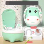 Olita pentru Copii, Flippy, +1an, Portabila, Design Vacuta cu Capac, Model Prietenos, Non-Toxic, cu Manere, Compartiment Detasabil, Perie Inclusa, Usor de Curatat, Verde - imagine 6