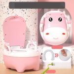Olita pentru Copii, Flippy, +1an, Portabila, Design Vacuta cu Capac, Model Prietenos, Non-Toxic, cu Manere, Compartiment Detasabil, Perie Inclusa, Usor de Curatat, Roz - imagine 4