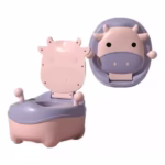 Olita pentru Copii, Flippy, +1an, Portabila, Model Vacuta, cu Capac, Prietenoasa, Non-Toxic, Compartiment Detasabil, cu Manere, cu 4 Picioare, Usor de Curatat, Roz - imagine 6