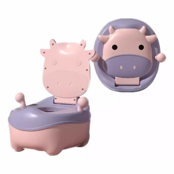 Olita pentru Copii, Flippy, +1an, Portabila, Model Vacuta, cu Capac, Prietenoasa, Non-Toxic, Compartiment Detasabil, cu Manere, cu 4 Picioare, Usor de Curatat, Roz - imagine 6