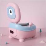 Olita pentru Copii, Flippy, +6 luni, Compartiment Detasabil, cu Capac, Antiderapanta, din Plastic, Colac Moale, Model Animat Ciclop, cu Maner, 33 x 21 x 45 cm, Albastru/Roz - imagine 3
