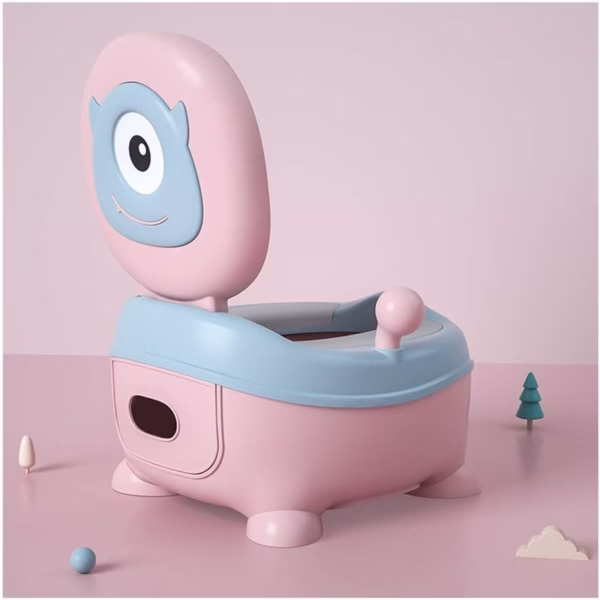 Olita pentru Copii, Flippy, +6 luni, Compartiment Detasabil, cu Capac, Antiderapanta, din Plastic, Colac Moale, Model Animat Ciclop, cu Maner, 33 x 21 x 45 cm, Albastru/Roz - imagine 3