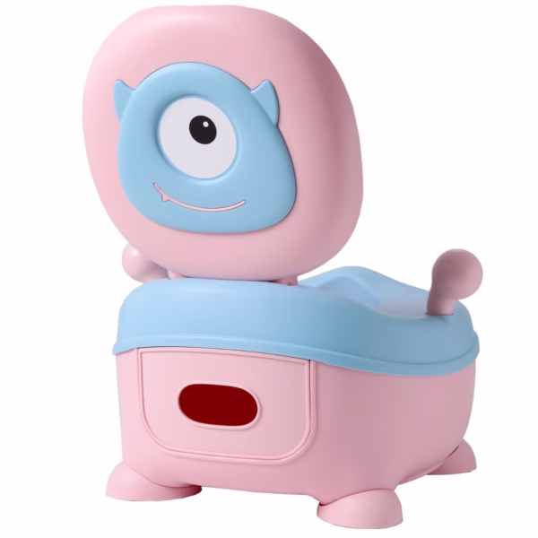 Olita pentru Copii, Flippy, +6 luni, Compartiment Detasabil, cu Capac, Antiderapanta, din Plastic, Colac Moale, Model Animat Ciclop, cu Maner, 33 x 21 x 45 cm, Albastru/Roz - imagine 4