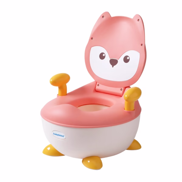 Olita pentru Copii, Flippy, +6 luni, Compartiment Detasabil, cu Capac, Antiderapanta, din Plastic, Colac Moale, Model Animat Vulpe, cu Maner, 34.5 x 35 x 23 cm, Roz/Alb - imagine 3