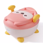 Olita pentru Copii, Flippy, +6 luni, Compartiment Detasabil, cu Capac, Antiderapanta, din Plastic, Colac Moale, Model Animat Vulpe, cu Maner, 34.5 x 35 x 23 cm, Roz/Alb - imagine 4
