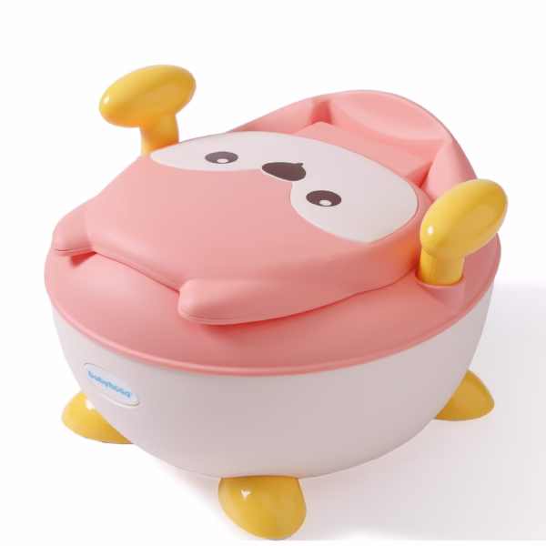 Olita pentru Copii, Flippy, +6 luni, Compartiment Detasabil, cu Capac, Antiderapanta, din Plastic, Colac Moale, Model Animat Vulpe, cu Maner, 34.5 x 35 x 23 cm, Roz/Alb - imagine 4