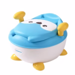 Olita pentru Copii, Flippy, +6 luni, Compartiment Detasabil, cu Capac, Antiderapanta, din Plastic, Colac Moale, Model Animat Vulpe, cu Maner, 34.5 x 35 x 23 cm, Albastru/Alb - imagine 5