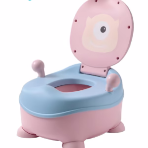 Olita pentru Copii, Flippy, +6 luni, Compartiment Detasabil, cu Capac, Antiderapanta, din Plastic, Colac Moale, Model Animat Ciclop, cu Maner, 33 x 21 x 45 cm, Albastru/Roz