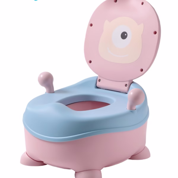 Olita pentru Copii, Flippy, +6 luni, Compartiment Detasabil, cu Capac, Antiderapanta, din Plastic, Colac Moale, Model Animat Ciclop, cu Maner, 33 x 21 x 45 cm, Albastru/Roz - imagine 1