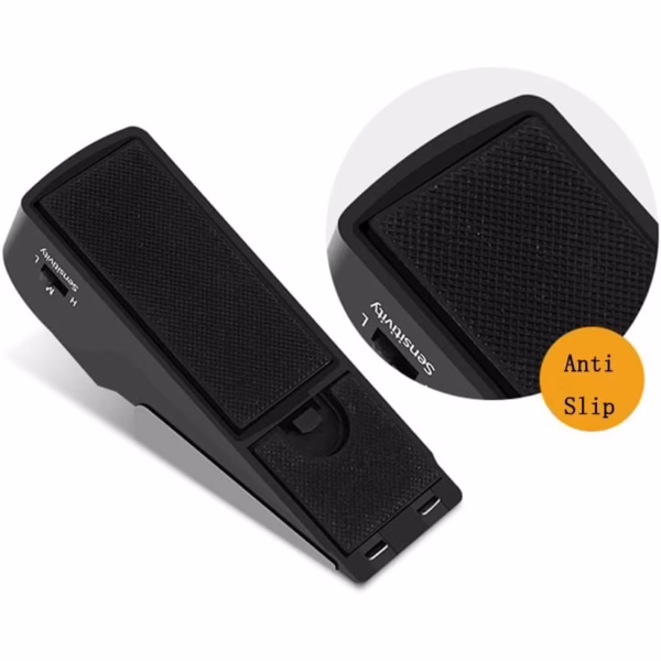 Opritor pentru Usa cu Alarma, Flippy, 120DB, cu Baterii, cu 3 Trepte de Sensibilitate, Antialunecare, Buton ON-OFF, 14x4.5x4 cm, Negru - imagine 2