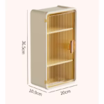 Organizator Cosmetice, Flippy, Montare pe Perete fara Perforare, 36.5x10.9x20 cm, cu 3 Rafturi, din PP si ABS, Bej, Usa Transparenta - imagine 3
