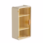 Organizator Cosmetice, Flippy, Montare pe Perete fara Perforare, 36.5x10.9x20 cm, cu 3 Rafturi, din PP si ABS, Bej, Usa Transparenta - imagine 6