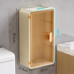 Organizator Cosmetice, Flippy, Montare pe Perete fara Perforare, 36.5x10.9x20 cm, din PP si ABS, Bej, Usa Transparenta - imagine 3