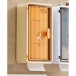 Organizator Cosmetice, Flippy, Montare pe Perete fara Perforare, 36.5x10.9x20 cm, din PP si ABS, Bej, Usa Transparenta - imagine 4