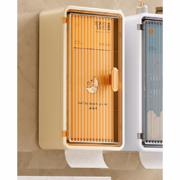 Organizator Cosmetice, Flippy, Montare pe Perete fara Perforare, 36.5x10.9x20 cm, din PP si ABS, Bej, Usa Transparenta - imagine 4