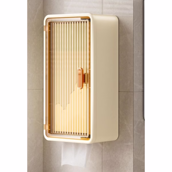 Organizator Cosmetice, Flippy, Montare pe Perete fara Perforare, 36.5x10.9x20 cm, din PP si ABS, Bej, Usa Transparenta - imagine 5