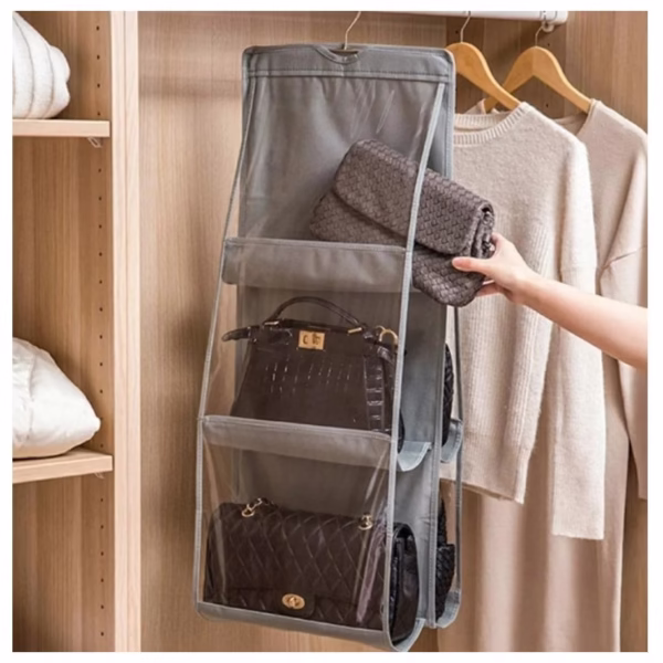 Organizator Genti 6 Compartimente Flippy, Suspendabil, 85 x 36 cm, gri - imagine 1