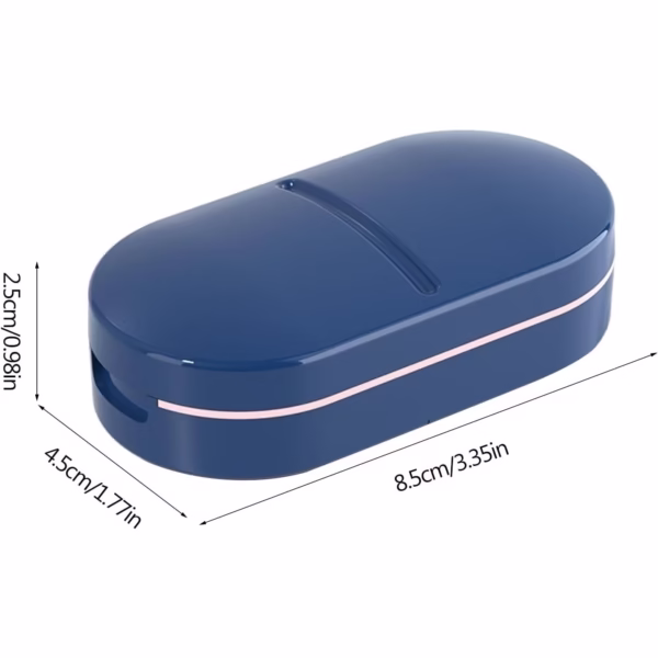 Organizator medicamente, Flippy, Dispozitiv Taiere/Sfaramare Pastile, Ideala pentru Calatorii, Portabila, Perie pentru Curatare, Compartiment depozitare, 8.5x4.5x2.5 cm, Albastru - imagine 3