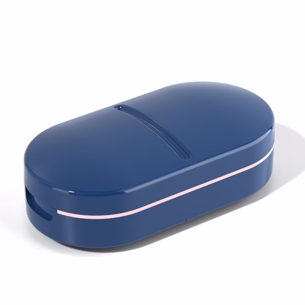 Organizator medicamente, Flippy, Dispozitiv Taiere/Sfaramare Pastile, Ideala pentru Calatorii, Portabila, Perie pentru Curatare, Compartiment depozitare, 8.5x4.5x2.5 cm, Albastru - imagine 6
