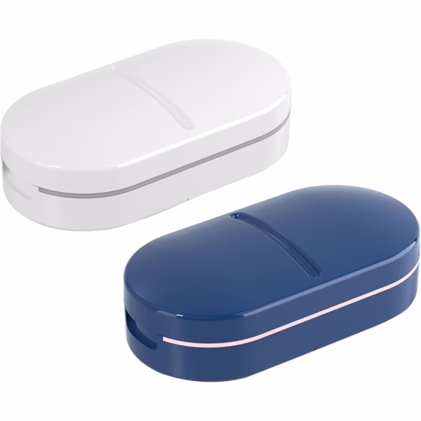 Organizator medicamente, Flippy, Dispozitiv Taiere/Sfaramare Pastile, Ideala pentru Calatorii, Portabila, Perie pentru Curatare, Compartiment depozitare, 8.5x4.5x2.5 cm, Alb - imagine 6