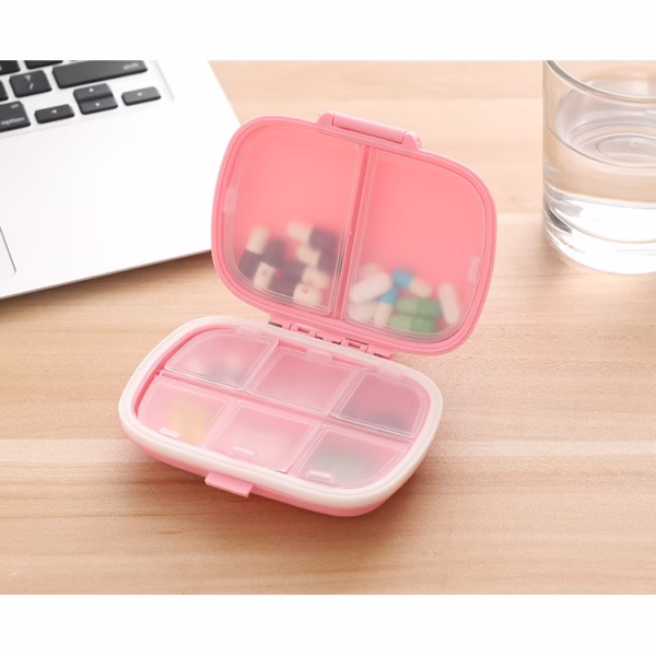 Organizator medicamente, Plastic, 8 compartimente, 0.1 L, Roz, Flippy, 11 x 7 cm - imagine 5