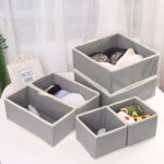 Organizator pentru Sertar, Flippy, 3 Marimi, pentru Lenjerie, Tricouri, Sosete, 6 Piese, Pliabil, Stivuibil, din Tesatura, Gri/Alb - imagine 2