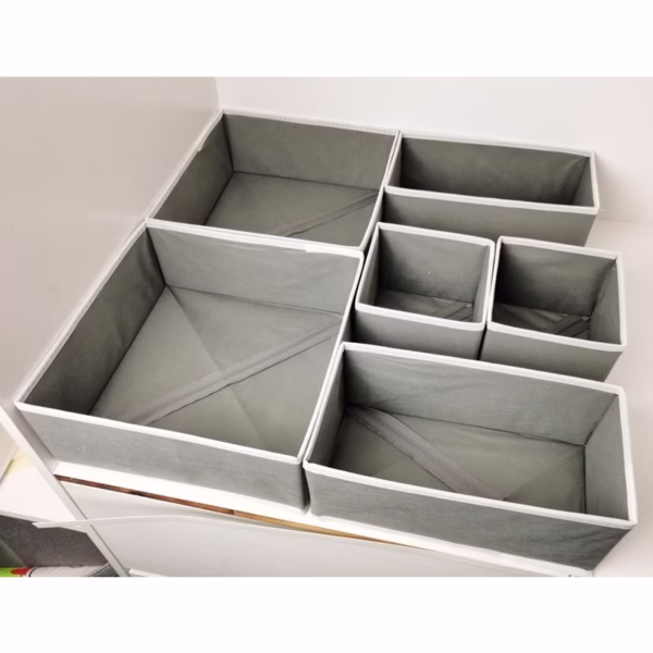 Organizator pentru Sertar, Flippy, 3 Marimi, pentru Lenjerie, Tricouri, Sosete, 6 Piese, Pliabil, Stivuibil, din Tesatura, Gri/Alb - imagine 4