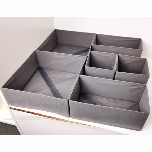 Organizator pentru Sertar, Flippy, 3 Marimi, pentru Lenjerie, Tricouri, Sosete, 6 Piese, Pliabil, Stivuibil, din Tesatura, Gri - imagine 2