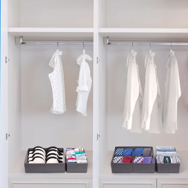 Organizator pentru Sertar, Flippy, 3 Marimi, pentru Lenjerie, Tricouri, Sosete, 6 Piese, Pliabil, Stivuibil, din Tesatura, Gri - imagine 3