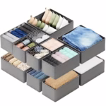 Organizator pentru Sertar, Flippy, 3 Marimi, pentru Lenjerie, Tricouri, Sosete, 6 Piese, Pliabil, Stivuibil, din Tesatura, Gri - imagine 4