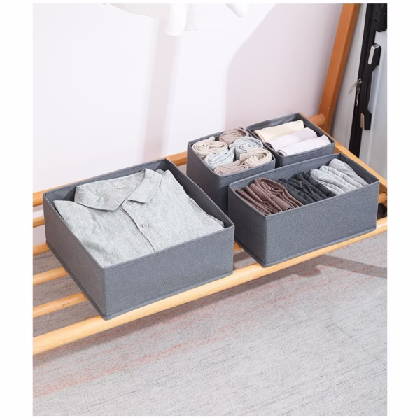 Organizator pentru Sertar, Flippy, 3 Marimi, pentru Lenjerie, Tricouri, Sosete, 6 Piese, Pliabil, Stivuibil, din Tesatura, Gri - imagine 6