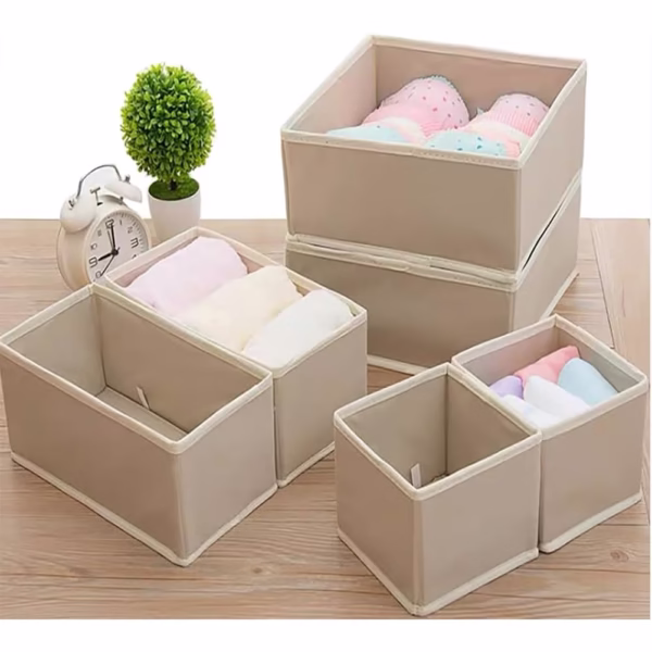 Organizator pentru Sertar, Flippy, 3 Marimi, pentru Lenjerie, Tricouri, Sosete, 6 Piese, Pliabil, Stivuibil, din Tesatura, Alb - imagine 3